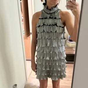 Metallic Ruffle Tiered Mini Dress